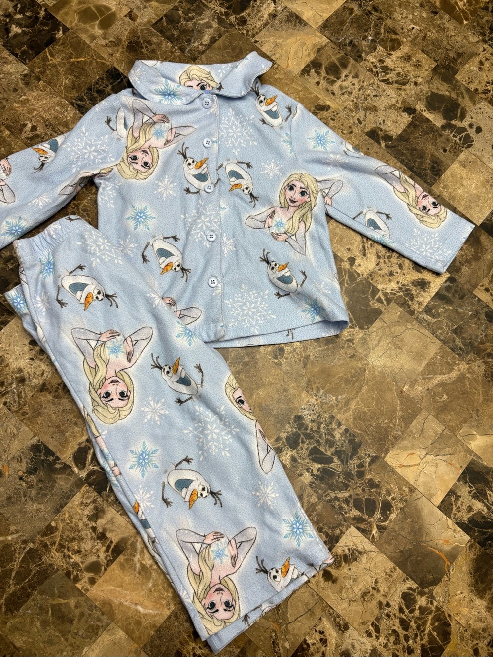 Disney Light Blue Elsa & Olaf Fleece Pajama Set 2 years